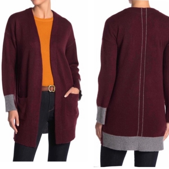 360 Cashmere Brito Longline Cardigan in Burgundy and Gray Size XS - Picture 1 of 16